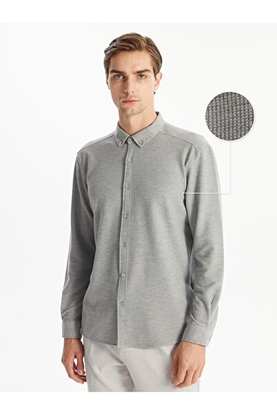 LC Waikiki قميص LCW Vision باللون الرمادي بأكمام طويلة للرجال