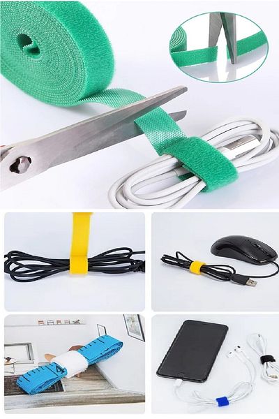 Angoravi Cuttable Cable Holder Headphone Mouse Airfry Hook and Loop Stabilizer Cable Organizer for Home Office