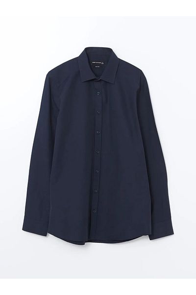 LC Waikiki Lcwaikiki Formal Navy Blue Slim Fit Long Sleeve Poplin Men's Shirt