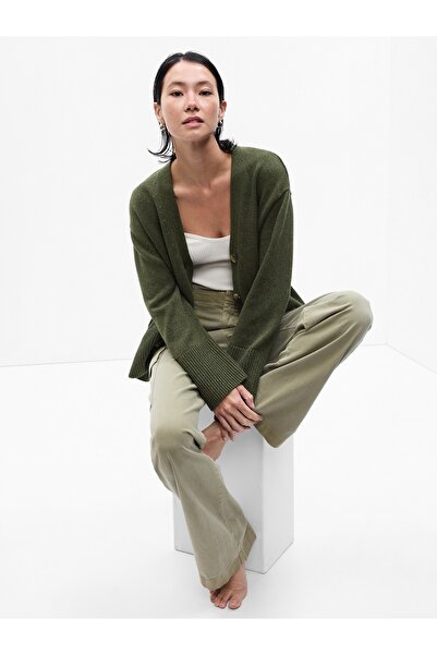 GAP Kadın Haki Derin Yırtmaçlı Hırka