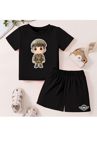 Massgai Set de pantaloni scurți de tricou personalizat din bumbac, unisex, soldat pentru copii