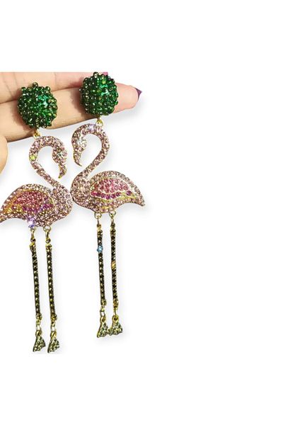 ARBABAG&ACCESSORY Flamingo Figure Model Women Earrings with Crystal Stone