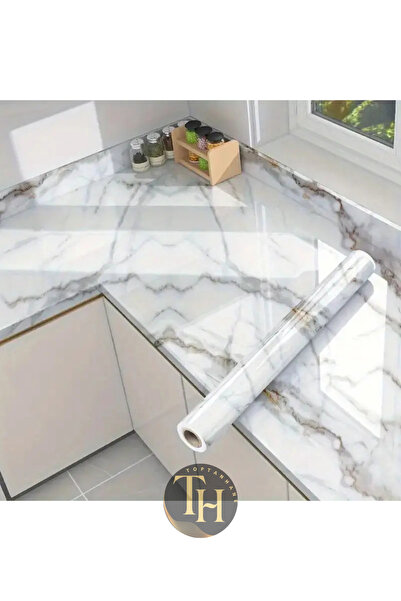 Toptanhane Acoperire cu folie albă cu model de marmură 5 metri dulap de bucăt...