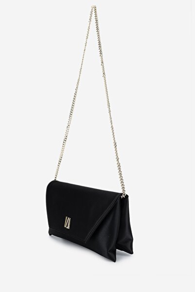 Valmenti Geantă de umăr vegană din satin negru pentru femei