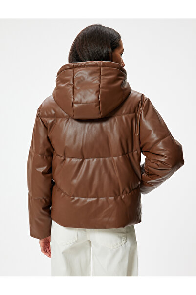 Koton Δερμάτινο παλτό με κουκούλα - Λεπτομέρεια τσέπης με φερμουάρ