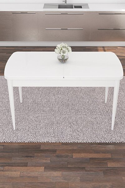 Canisa Roy Serisi 80x132 Mdf Beyaz Mutfak Masası Takımı 6 Krem Sandalye