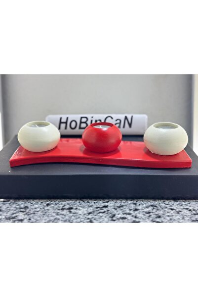 BLANJ 4 Parça kırmızı Tabaklı Kırmızı & kırem  Beton Mumluk