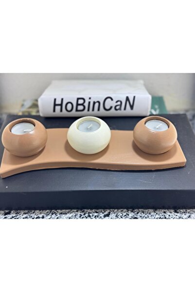 BLANJ 4 Parça mocca Tabaklı kahve & krem - Beton Mumluk