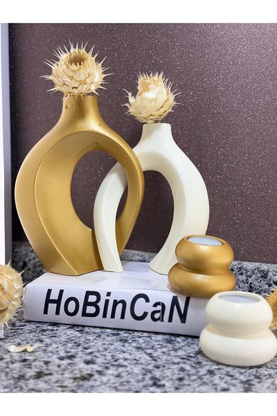BLANJ Gold Cream Wrapped Dear Vase Set of 2