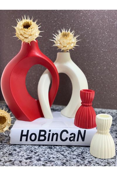 BLANJ Red Cream Creeper Lover Vase Candlestick Candle Holder Set