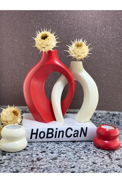 BLANJ Red Cream Dear Vase Set of 2