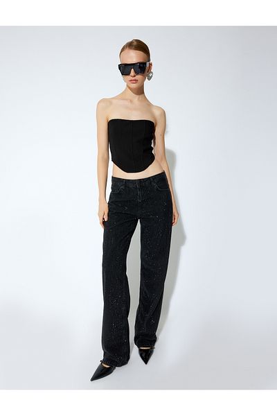Koton X Sibil Çetinkaya - Stone Detailed Straight Leg Straight Fit Jeans