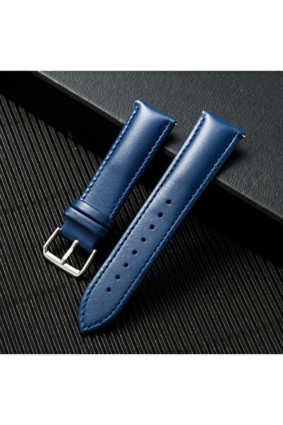 onlinekordon ⌚   22mm Watch Compatible Navy Blue Color Classic Model Leather Watch Band Strap with 46mm Smart Pins