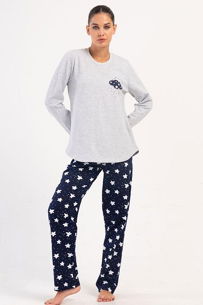 VİENETTA Σετ πιτζάμες Plus Size Grey Melange - 2 κλωστές, μακρύ μανίκι C4T2N0O304