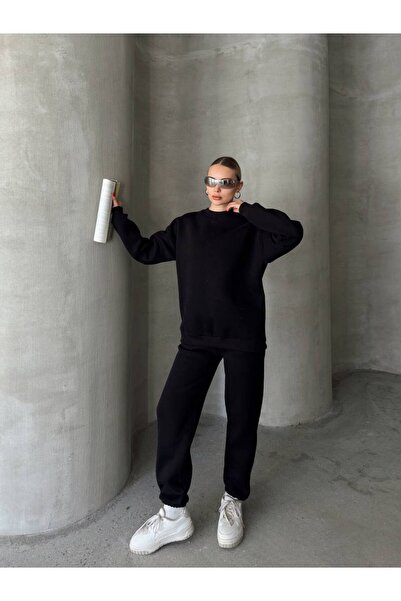 cto your style طقم بدلة رياضية نسائية باللون الأسود - مقاس كبير، بثلاثة خيوط ...