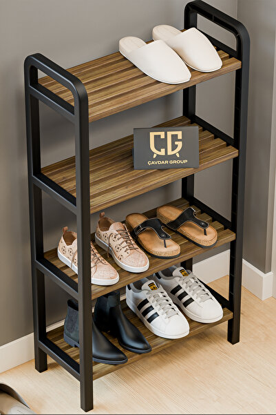 Çavdar Group Fifty Mega 4 Katlı Ahşap Ayakkabılık 50 Cm Ahşap Çubuklu 4 Bölmeli Lüks Raf Ünitesi Düzenleyici