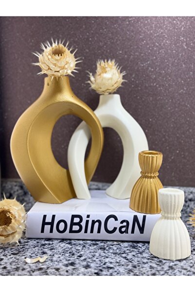 BLANJ Sarmaşık sevgili vazo, şamdan mumluklu set 22x16&17x14 cubuk