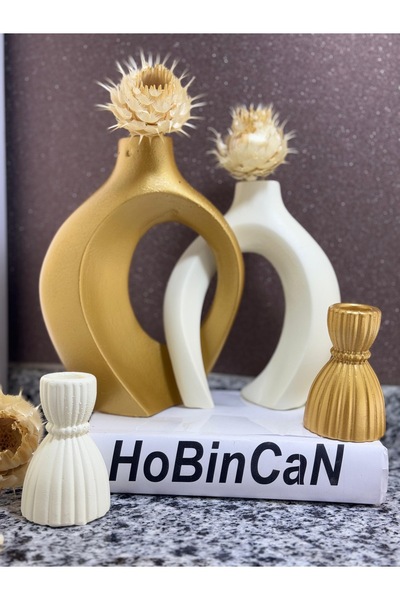 BLANJ Sarmaşık sevgili vazo, şamdan mumluklu set 22x16&17x14 cubuk