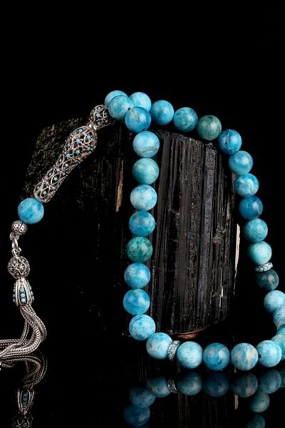 Diriliş Takı Zircon Stone Silver Tassel Apatite Stone Rosary
