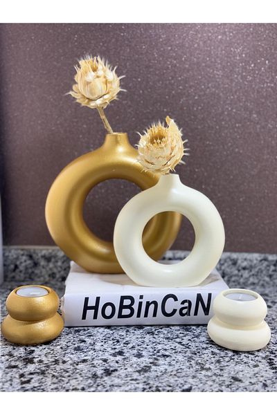 BLANJ Gold Ring Bohemian Vase Candle Holder Set of 2 Decorative Donut Objects