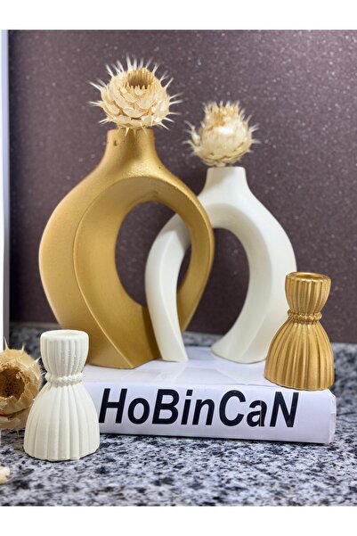 BLANJ Sarmaşık sevgili vazo, şamdan mumluklu set 22x16&17x14 cubuk