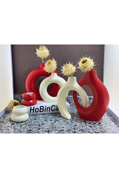 BLANJ Kirmizi sevgili vazo set dekoratif halka mumluklu set