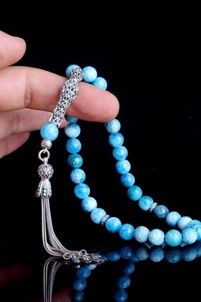 Diriliş Takı Zircon Stone Silver Tassel Apatite Stone Rosary