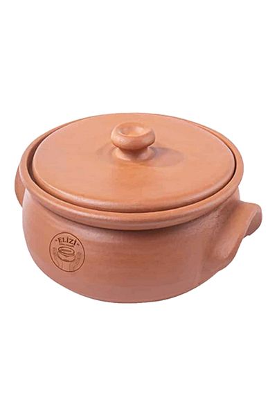 ELİZİ Lined Round Shape Natural Handmade Clay Pot with Lid Large