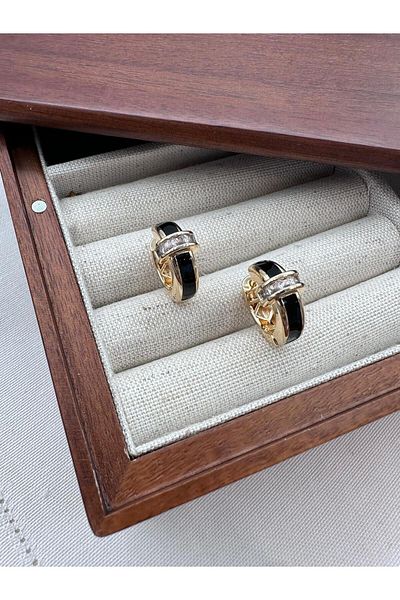 Jerie Minimal Hoop Earrings with Gold Mine and Stone Detail