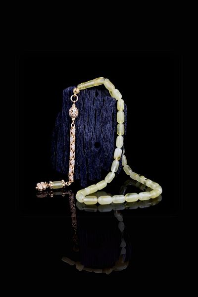 Diriliş Takı Red Zircon Stone Silver Tasseled Fossil Drop Amber Rosary