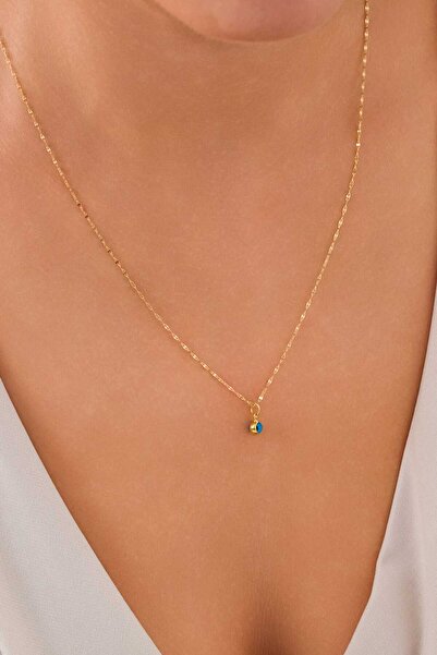 Zeynepli gold & jewelry 14 Ayar Altın Mavi Gözlü Aynalı Kolye