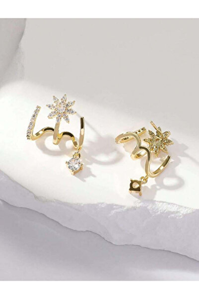 AychaAksesuar Çelik tek delik çoklu görünüm çiçek detaylı sarkıt taşlı küpe