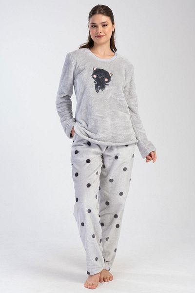 VİENETTA Costum de pijama gri cu mânecă lungă Welsoft de mărime mare pentru femei C5T5N1O304