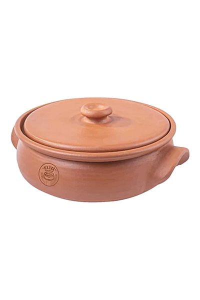 ELİZİ Round Shape Full Natural Handmade Clay Pot with Lid Large