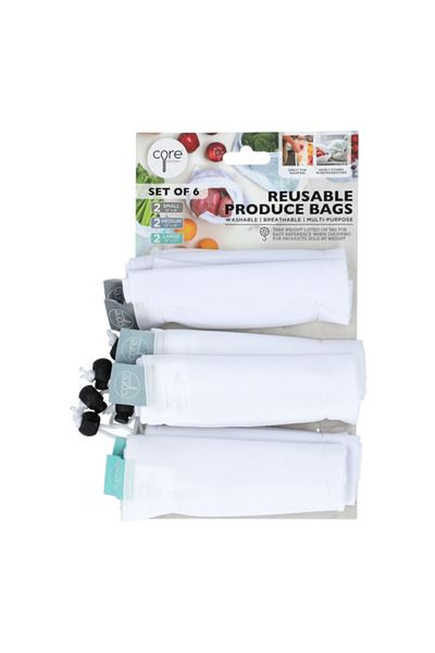 Core Kitchen 6-Piece Sleek and Reusable Foldable Produce Bags S/M/L