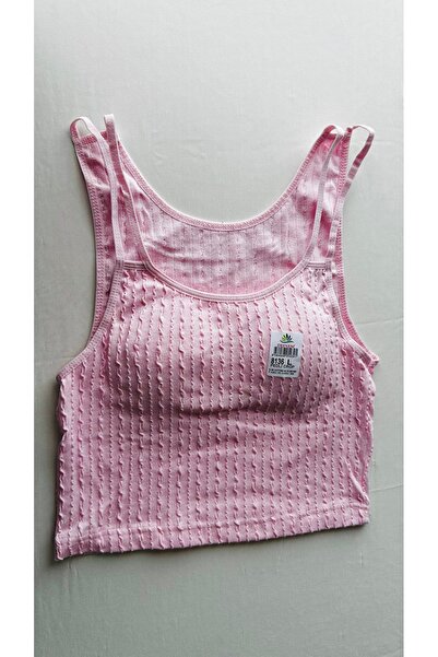 Defnem Kadın İp Askı ve Örgü Detaylı Uzun Pedli Crop