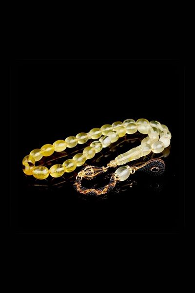 Diriliş Takı Black Zircon Stone Silver Tasseled Fossil Drop Amber Rosary