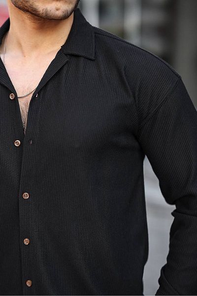 CAN Corded Black Ottoman Textured Men's Shirt