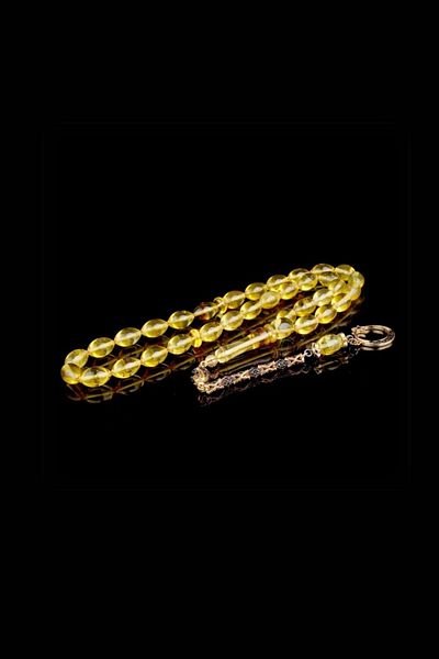 Diriliş Takı Black Zircon Stone Moon Star Barley Cut Drop Amber Rosary