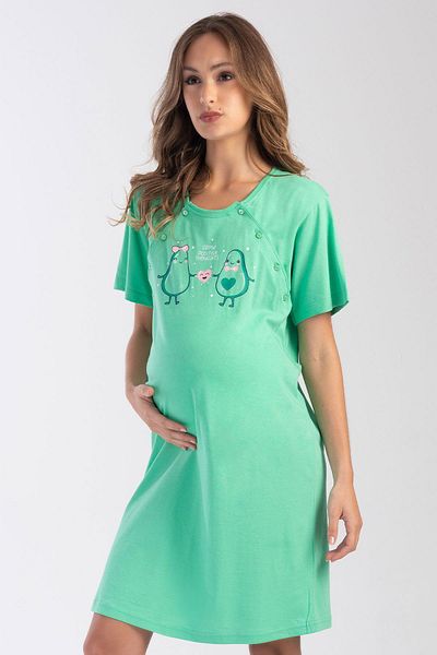 VİENETTA Women's Plus Size Short Sleeve Maternity & Maternity Green Nightgown C3T4N3O304