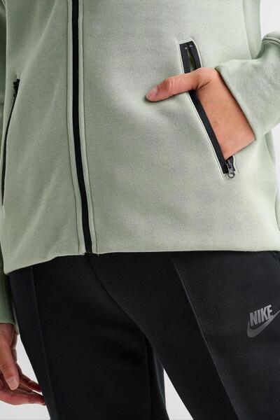 Nike Αθλητικά ρούχα Tech Fleece Full Zip Hoodie Dark Heather Μαύρο Γυναικείο φούτερ με κουκούλα Water Green