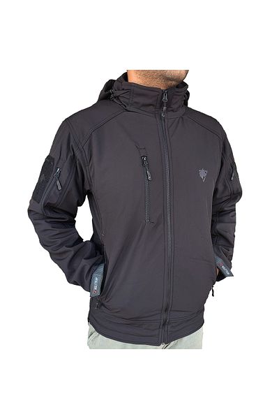 Wolftrap Tactical Black Softshell Coat 2036 Hooded 5 Pocket Water and Windproof Coat