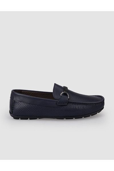 Cabani 100% Genuine Leather Navy Blue Buckle Men's Loafer
