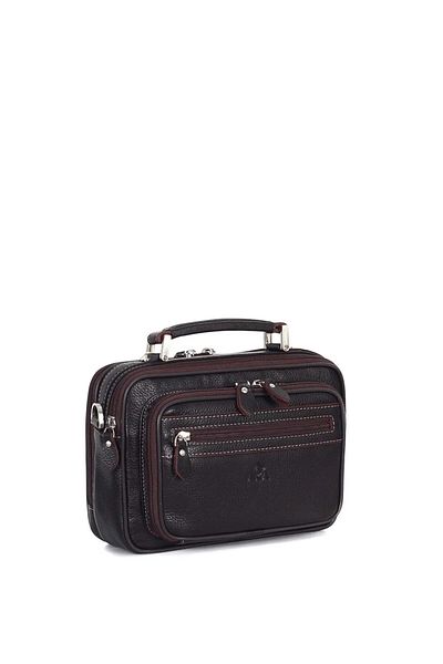 Aka Deri Men's El Bag - Aka Leather 318, 100% Genuine Leather, Bitter Brown, Crossbody Bag