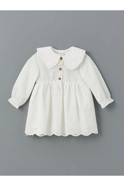 LC Waikiki Lcw Baby Ecru Baby Collar Embroidered Baby Girl Dress