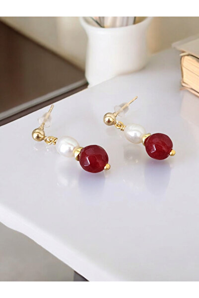 Home Doğaltaş Kırmızı Akik İncili Çelik Küpe