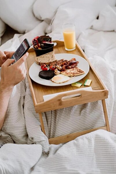 Evsun Home Collection Katlanır Ayaklı Bambu Yatak Keyif Tepsisi (50cm*30cm), Portatif Tepsi