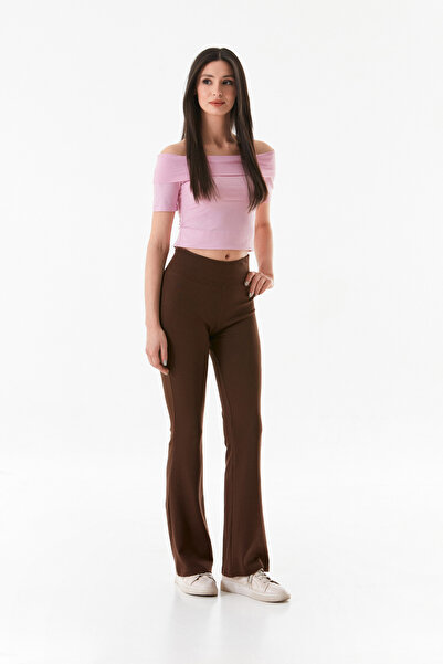 Fulla Moda Beli Lastikli Yüksek Bel Flare Pantolon