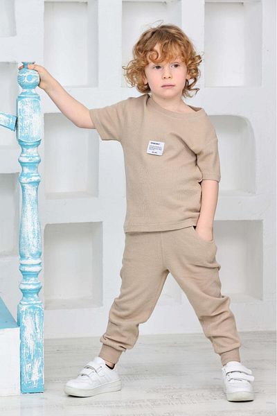 ciklet kids Waffle Short Sleeve Emblem Double Set