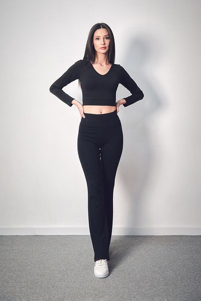 Fulla Moda High Waist Flare Pants with Elastic Waist